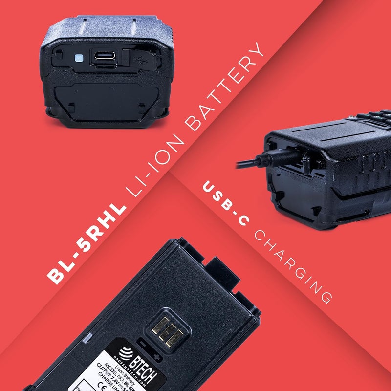 BTECH BL-5RHL 5200mAh USB-C Charging Li-ion Extended Battery Pack, High-Capacity OEM Battery for BaoFeng BF-F8HP PRO and BL-5RH Series Radios (USB-C Charging, Status LED) - Image 3